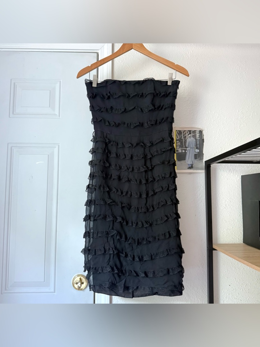 BETSEY JOHNSON vintage 90’s y2k silk ruffle‎ corset lace strapless midi dress